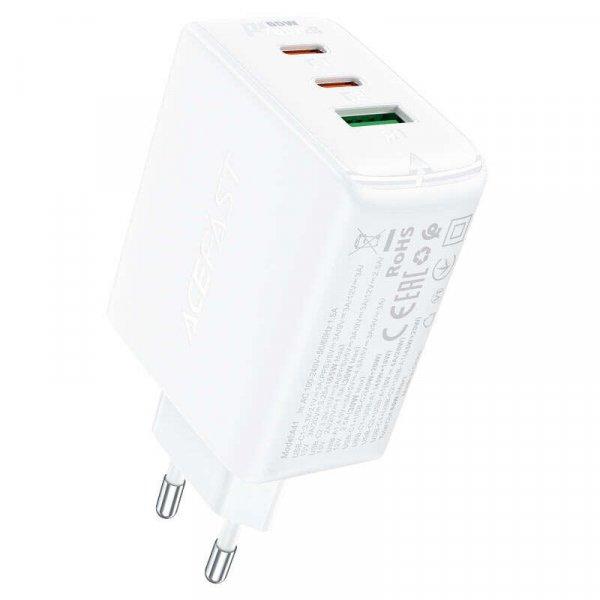 Acefast gyorstöltő GaN (2x USB-C / USB-A) PPS / PD / QC4+ 65W fehér (A41)