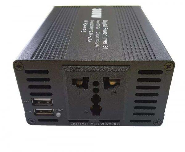 Fekete 300W Szivargyújtós Digitális Adapter/Inverter, 220V-os kimenettel