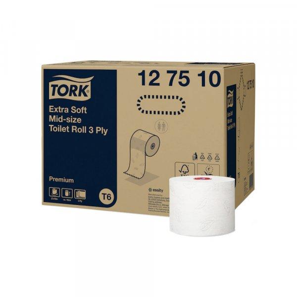 Toalettpapír 3 rétegű duplatekercses átmérő: 13,2 cm 70 m/tek 27
tekercs/karton Premium Mid-size T6 Tork_127510 fehér
