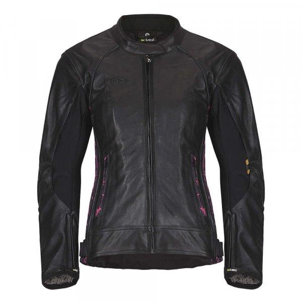 Női bőr motoros kabát W-TEC Caronina fekete-rózsaszín S