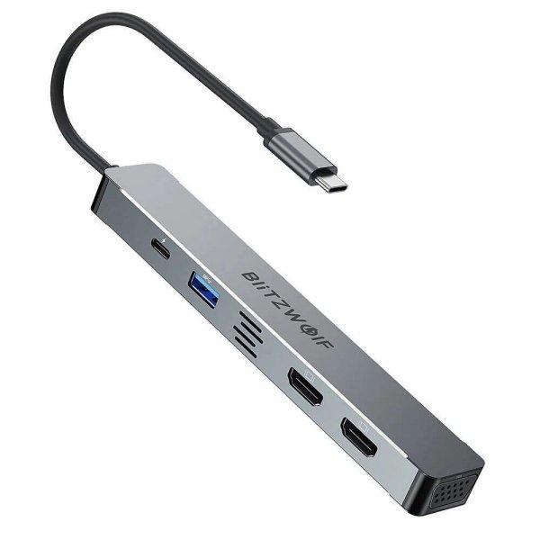 BlitzWolf BW-NEW-TH11 USB Hub 5 in 1: 2db HDMI port, teljesítmény átvitel:
87W, 1xUSB-A 3.0, VGA port