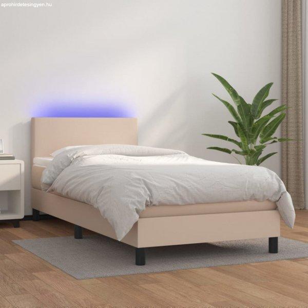 Cappuccino színű műbőr rugós ágy matraccal és LED-del 90x200 cm