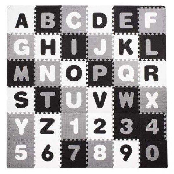 Springos Puzzle szőnyeg, gyerekeknek, EVA szivacs, Ábécé és szám mintás,
172x172x1cm, Szürke / Fekete