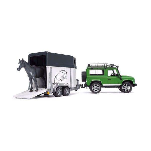 Bruder: Land Rover defender terepjáró lóval és lószállítóval