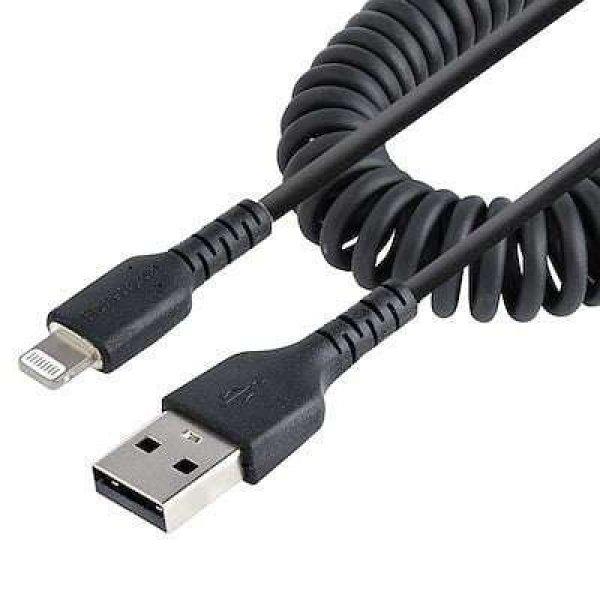 Startech.com USB-A - Lightning spirál adat- és töltőkábel 1m fekete
(RUSB2ALT1MBC)