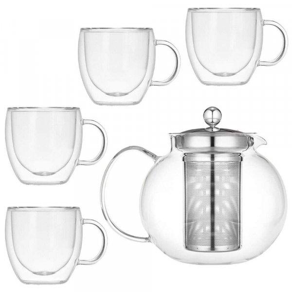 4 csésze teáskanna készlet, Quasar & Co., infúzióval, fedéllel és 4
csésze duplafalú, 1,4 ® l/4x250 ml, átlátszó