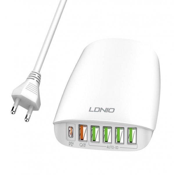 tápkábel LDNIO A6573C EU x5 USB, USB-C 65W hálózati töltő +