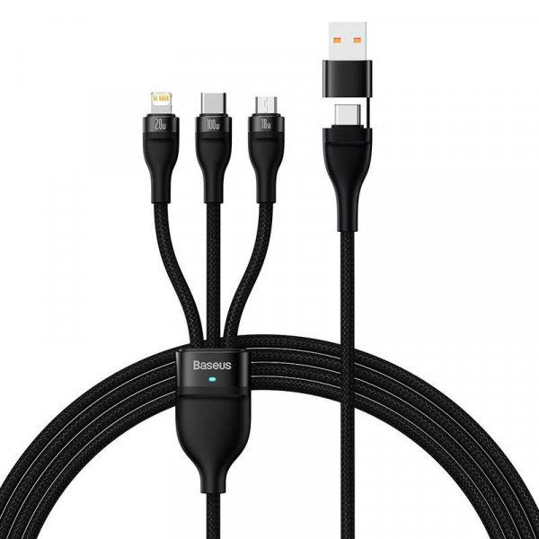 Baseus Flash Series 2, 3 az 1-ben USB kábel, USB-C / Micro USB / Lightning,
100W, 1.2m (fekete)