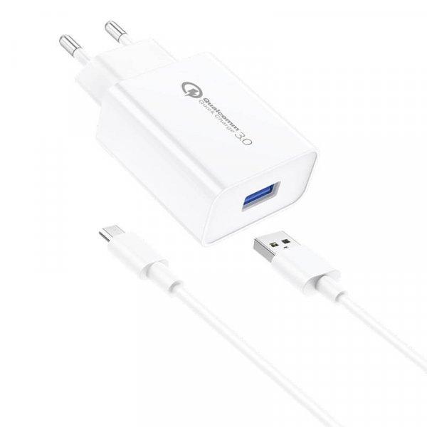 Foneng EU13 hálózati töltő + USB-Micro USB kábel, 3A (fehér)