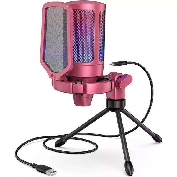 Fifine AmpliGame A6V RGB Mikrofon - Piros