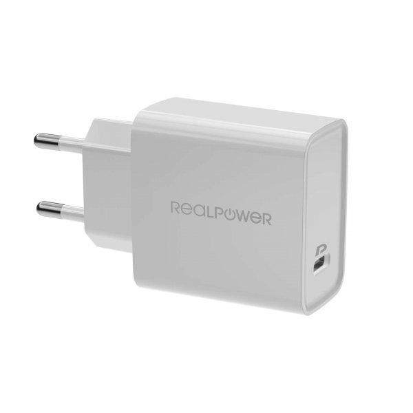 RealPower 357049 Hálózati USB-C / Wireless töltő - Fehér (20W)