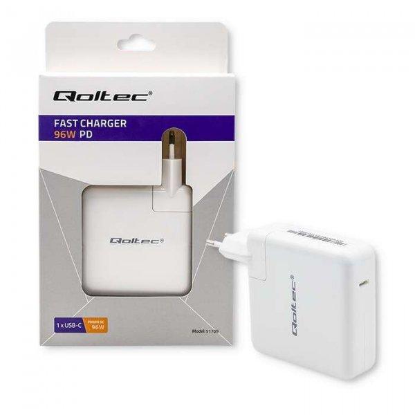 Qoltec USB-C Hálózati töltő - Fehér (96W)