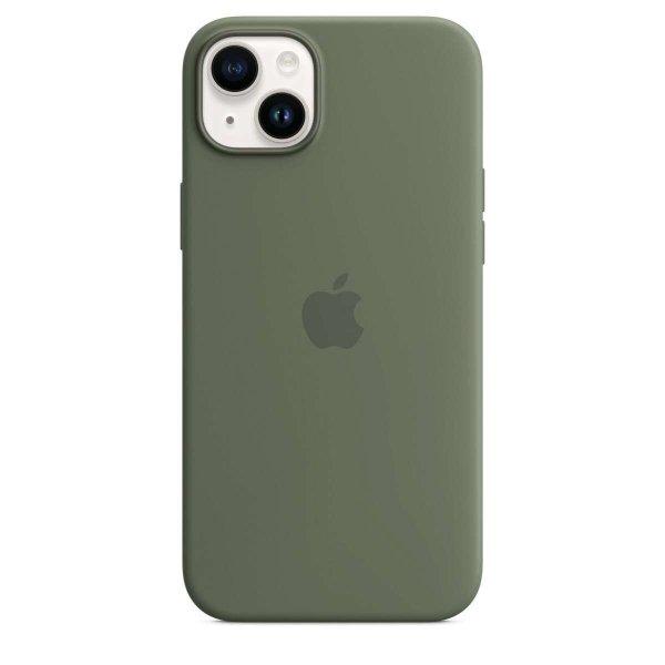 Apple MagSafe-rögzítésű iPhone 14 Plus Gyári Szilikontok - Olíva