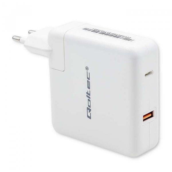 Qoltec GaN USB-A/USB-C Hálózati töltő - Fehér (108W)