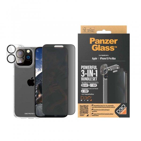 PanzerGlass iPhone 15 Pro Max kijelzővédő fólia + Hátlapvédő tok és
kamera védő
