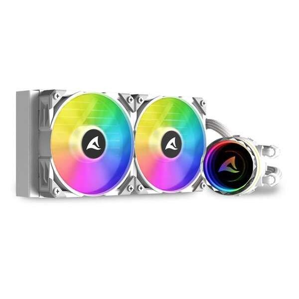 Sharkoon CPU Water Cooler - S80 RGB White AIO 240mm (max. 35 dB (A); max. 131.93
m3/h; 2x12cm, A-RGB LED, fehér)