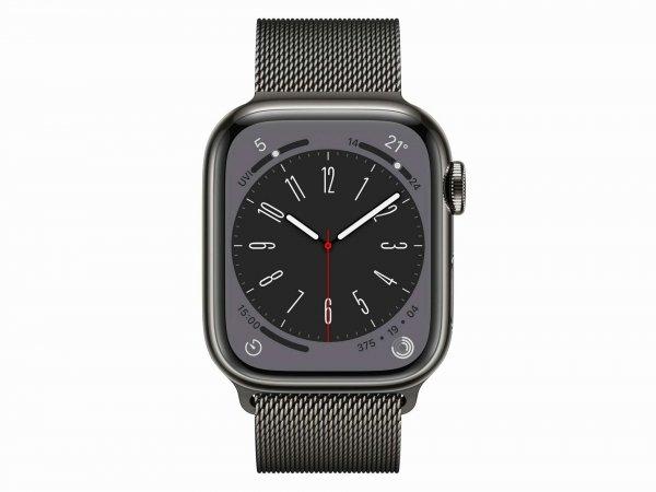 Apple Watch Series 8 LTE (41 mm) Okosóra - Grafit Szürke Rozsdamentes Acéltok
Grafit Szürke Milánói szíjjal