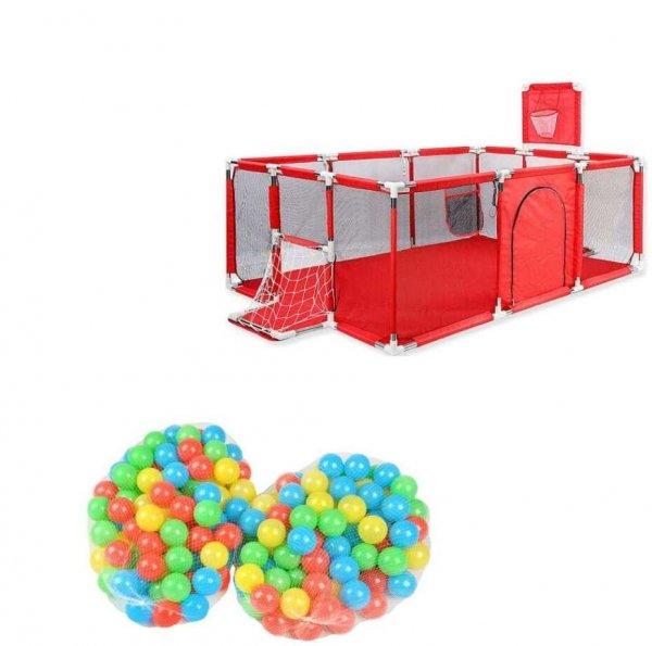Gyermek járóka focikapuval és kosár palánkkal (piros) + 2*100 darab labda