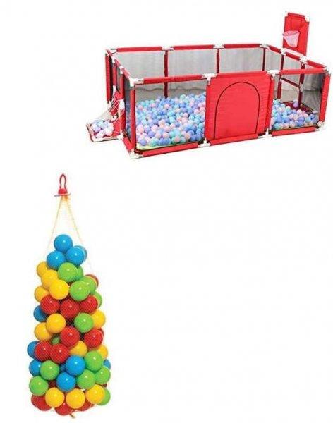 Gyermek járóka focikapuval és kosár palánkkal (piros) + 100 darab labda