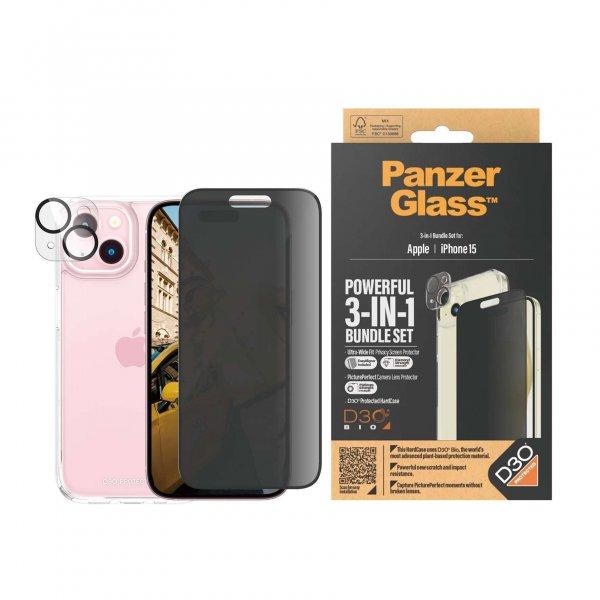 PanzerGlass iPhone 15 kijelzővédő fólia + Mobiltelefon tok és kamera védő