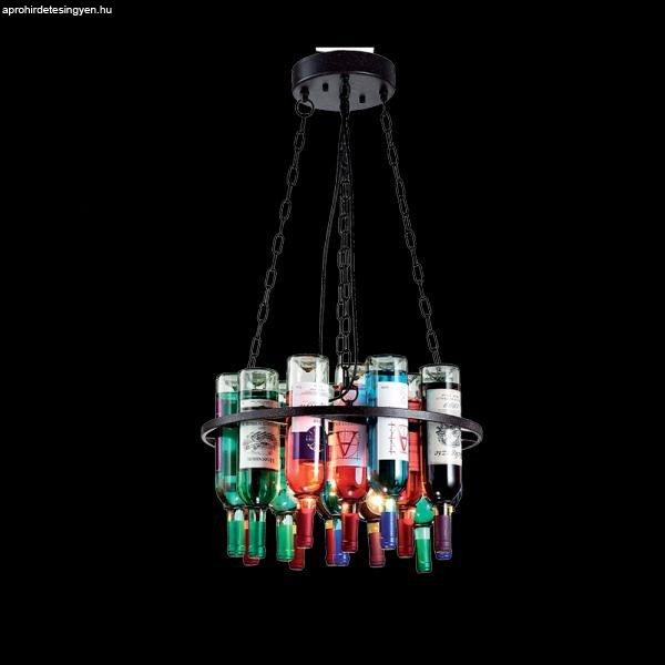 BOTTLES Mennyezeti lámpa, Fekete, színes üvegekkel, 600x400mm