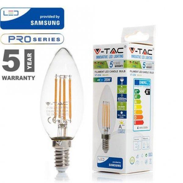 LED lámpa E14 (4W/300°) Retro filament Gyertya, meleg fehér PRO Samsung