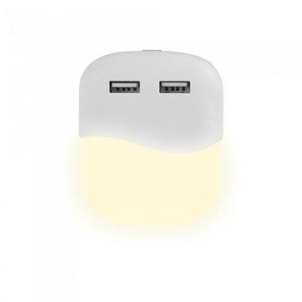 Éjszakai irányfény LED lámpa (0.45W - négyzet) 2db USB csatlakozóval,
meleg fehér, Samsung Chip