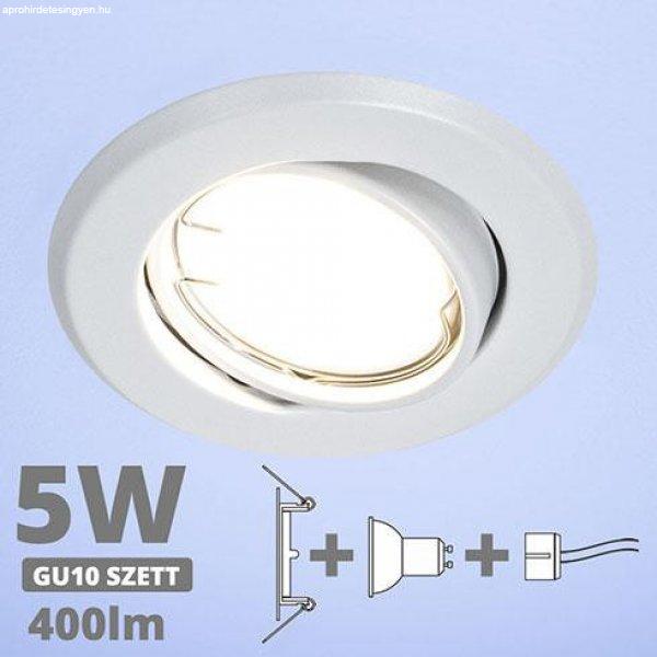 LED spot szett: fehér bill. keret + 4,5 Wattos, hideg fehér GU10 LED lámpa +
GU10 csatlakozó (kettesével rendelhető)
