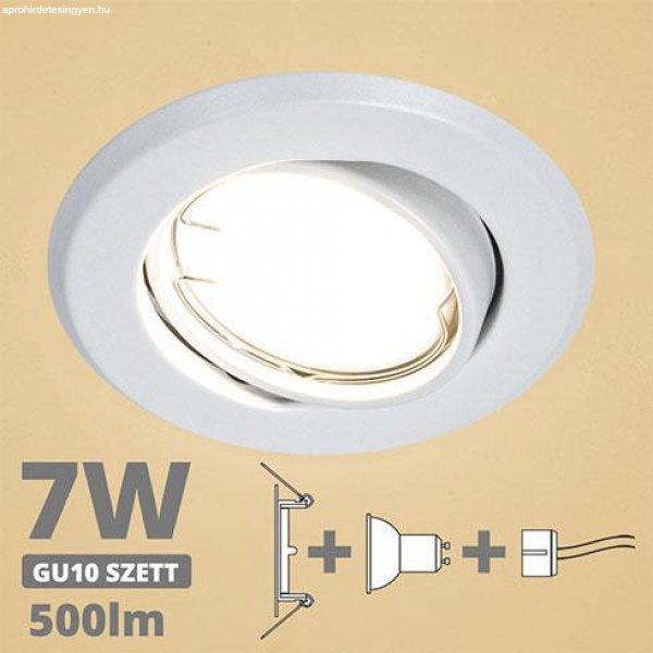 LED spot szett: fehér bill. keret + 7 Wattos, meleg fehér GU10 LED lámpa +
GU10 csatlakozó (kettesével rendelhető)