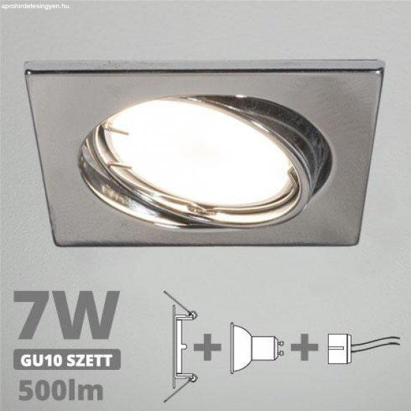 LED spot szett: króm bill. keret, négyzet + 6,5 Wattos, természetes fehér
GU10 LED lámpa + GU10 csatlakozó (kettesével rendelhető)