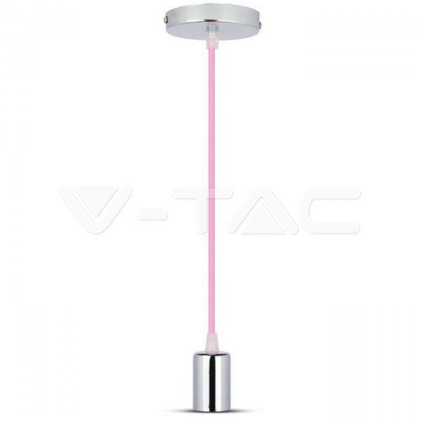 Textilkábeles fém lámpa, E27 króm foglalat, rózsaszín vezeték