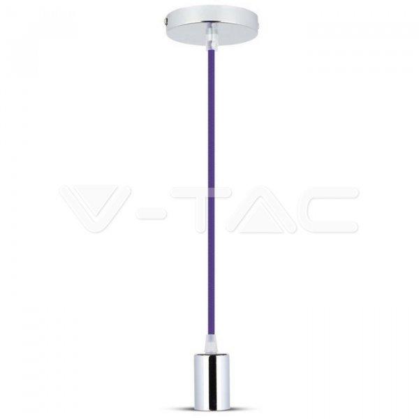 Textilkábeles fém lámpa, E27 króm foglalat, lila vezeték