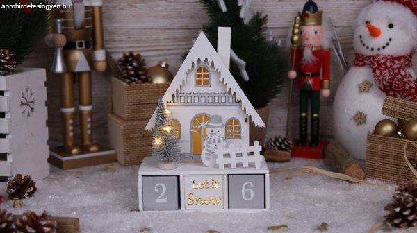 LED karácsonyi kocka naptár, házikó, fa, elemes 8LED