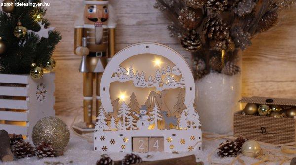 LED karácsonyi kocka naptár tájkép, fa, elemes 8LED