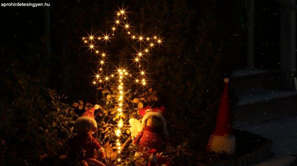 Karácsonyi LED csillag, elemes, 6+18h, 80LED, 3000K, IP44, 3xAA