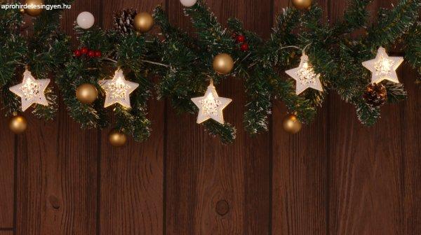 Karácsonyi LED fényfüzér dekoráció, fehér csillagos, elemes, 6+18h,
10LED, 3000K, 2xAA