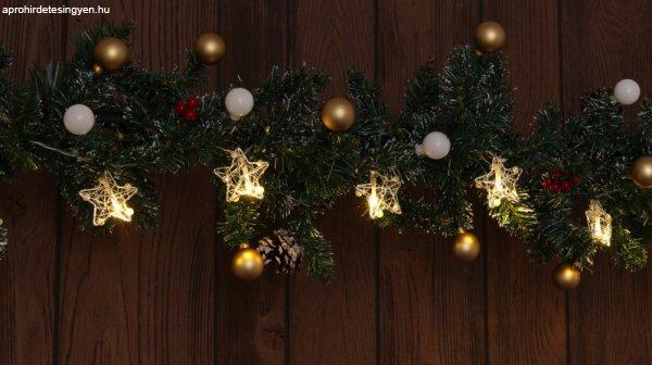 Karácsonyi LED fényfüzér dekoráció, fém csillagos, elemes, 6+18h, 10LED,
3000K, 2xAA