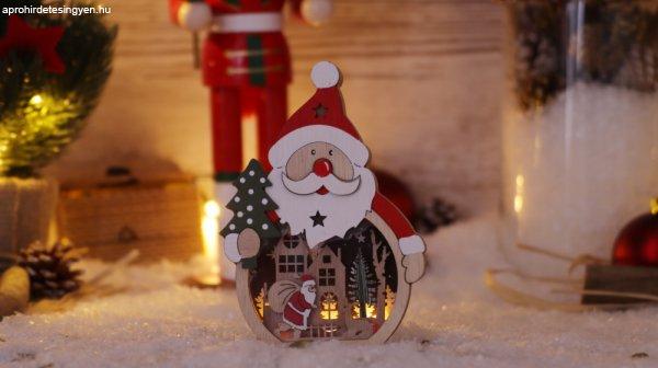 Karácsonyi LED télapó, fa, elemes, 6+18h,3LED, 3000K, 2xAAA