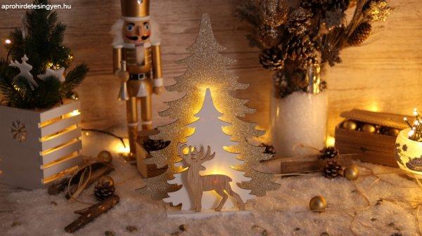 Karácsonyi LED fenyő, szarvas,arany, elemes, 6+18h,10LED, 3000K, 2xAA