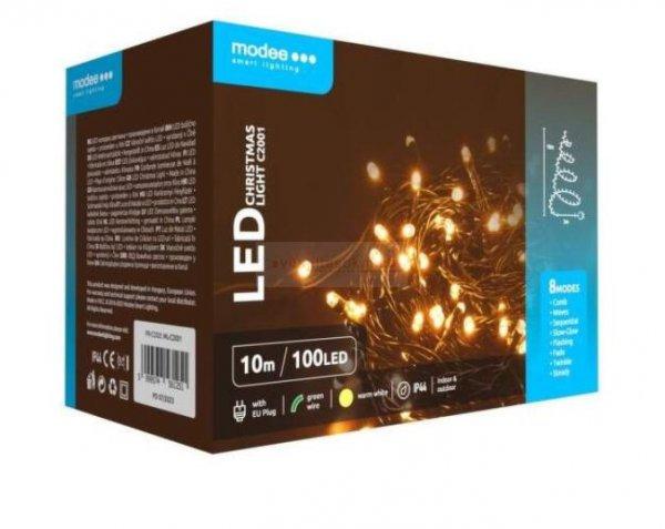 LED karácsonyi fűzér 100LED/10m kültéri fehér-fényű 2500K IP44 Modee