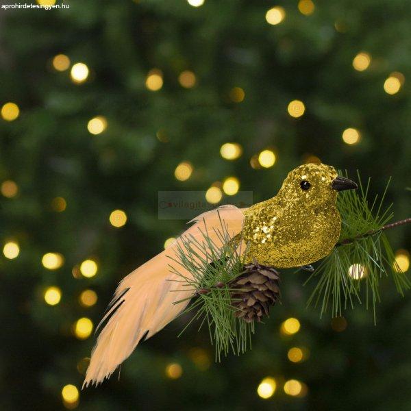 Karácsonyi dísz - csipeszes - glitteres madár - arany - 2 db / csomag