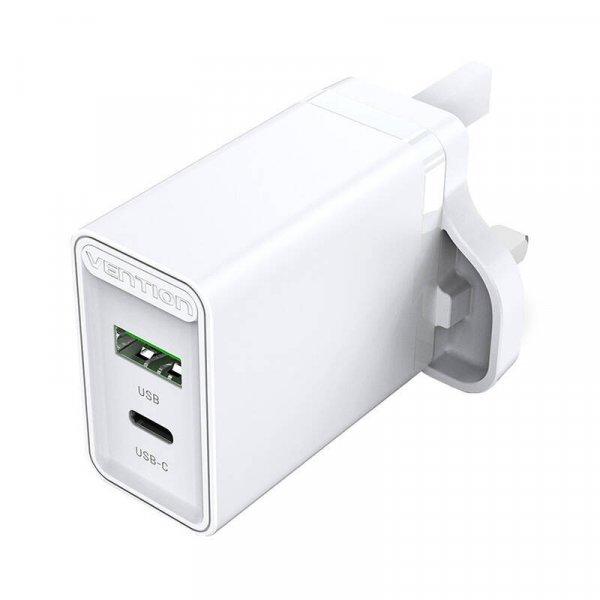 Vention FBBW0-UK USB-A, USB-C hálózati töltő (18W/20W, fehér)