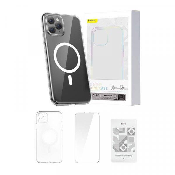 Baseus Magnetic Crystal Clear védőtok iPhone 11 Pro-hoz (átlátszó) + edzett
üveg + tisztítókészlet