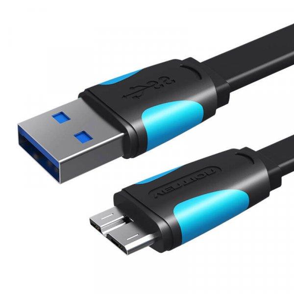 Lapos USB-A 3.0 – Micro B kábel Szellőzőnyílás VAS-A12-B100 1 m (fekete)