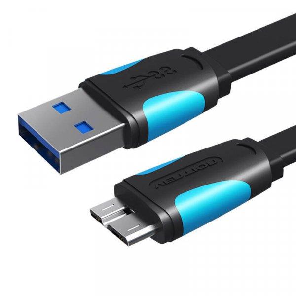 Lapos USB 3.0 A dugasz-Micro-B dugós kábel Vention VAS-A12-B150 1,5 m fekete