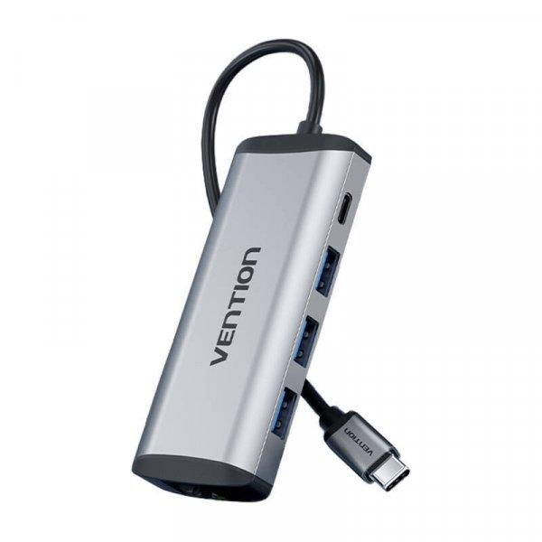 Hub Vention 9 az 1-ben: USB-A 3.0 x 3, 3,5 mm-es Mini Jack, microSD és SD
kártyaolvasó, RJ45, HDMI, USB-C PD