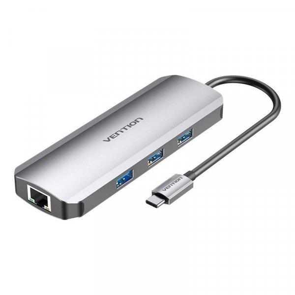 Dokkolóállomás USB-C-vel HDMI-hez, 3x USB3.0, RJ45, SD, TF, PD 0,15 m Vention
TOKHB (szürke)