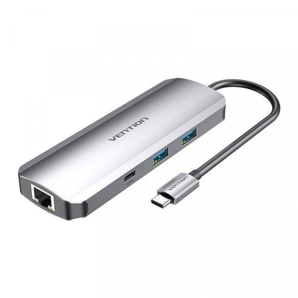 Dokkolóállomás USB-C-vel HDMI-hez, USB-C, 2x USB3.0, RJ45, SD, TF, 3,5 mm, PD
0,15 m Vention TOMHB (szürke)