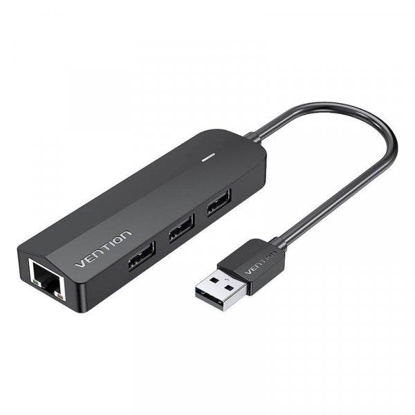 USB 2.0 hub 3 porttal és 100 m-es Ethernet adapterrel, CHPBB 0,15 m fekete