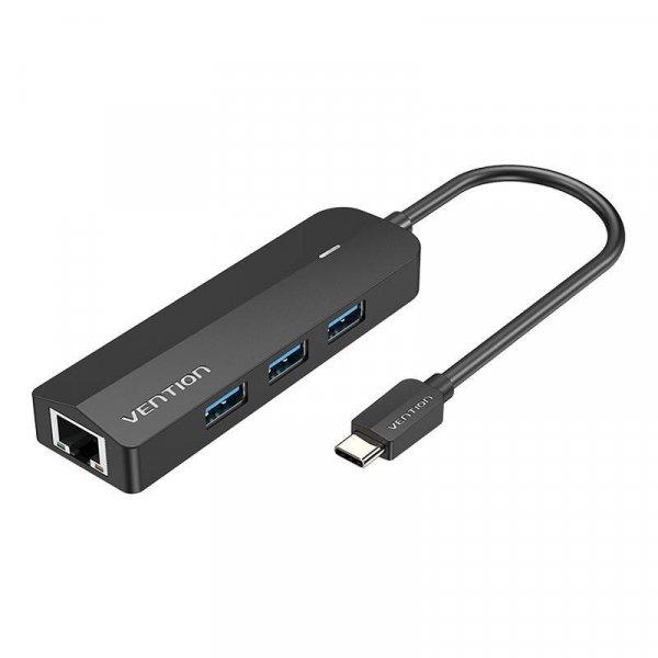 USB-C - 3x USB 3.0, RJ45, Micro-B Hub Vention TGPBB 0,15 m (fekete)